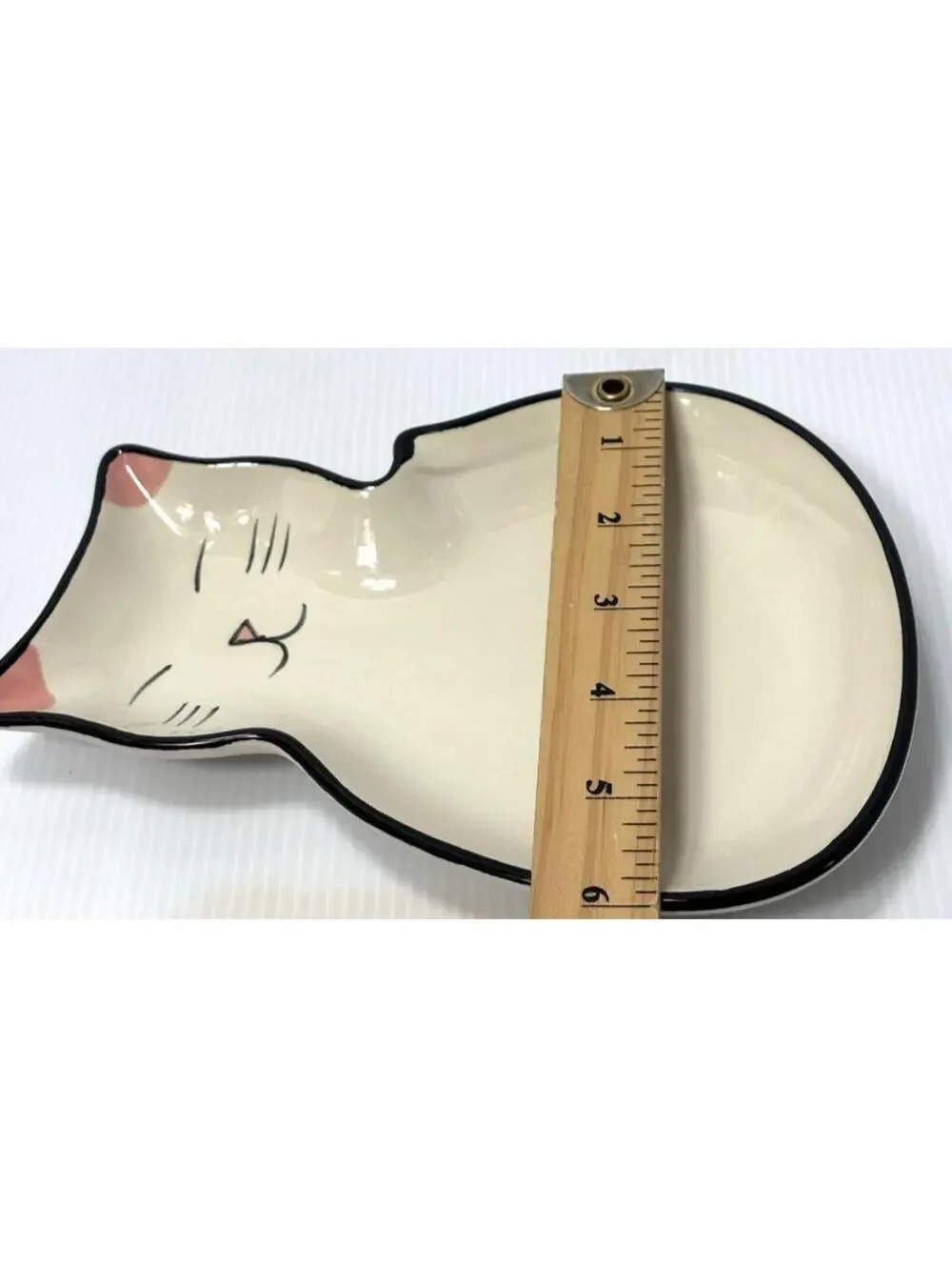 Ceramic Cat Spoon Rest /Trinket Dish Hand Painted White Kitty Jewelry Tray -New